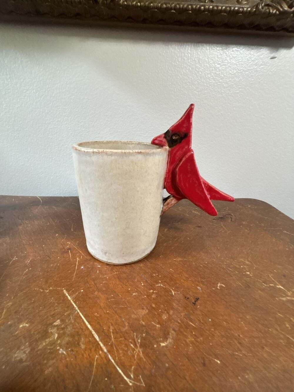 FOC Handmade Ceramic Cardinal 3D Sculpted Handle Coffee Mug